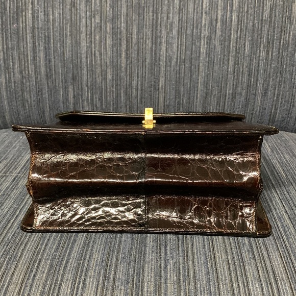 Saks 5th Avenue Crocodile/Alligator Handbag Dark Brown EUC 8” x 6” x 3” - Picture 5 of 10